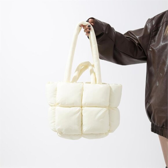 Women Puffer Tote Cotton Large Capacity Quilted Shoulder Handbag - Picture 2 of 7